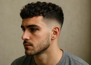 a man with curly french crop haircut