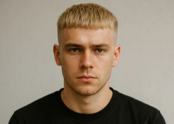 a man with french crop blonde hair