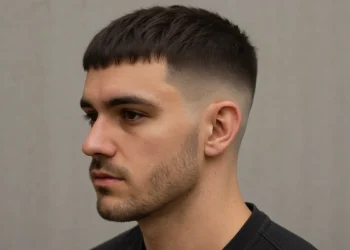 a man with french crop low fade haircut