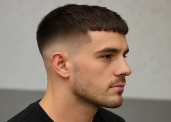 a man with french crop mid fade haircut