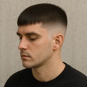 French Crop Mid Fade Straight Hair