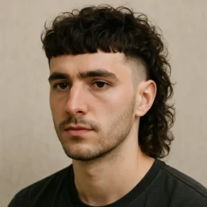 A man with French Crop Mullet Curly Hair
