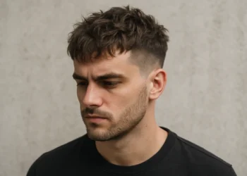 a man with messy french crop haircut