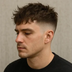 a man with messy french crop mid fade