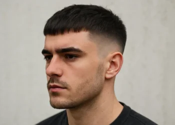 a man with short french crop haircut