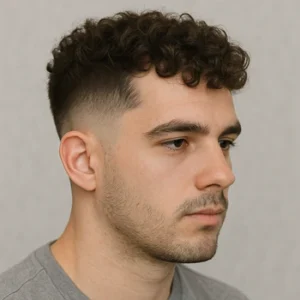 a man with French Crop Drop Fade Curly Hair