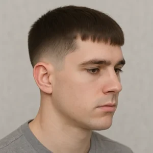 a man with French Crop Drop Fade Straight Hair