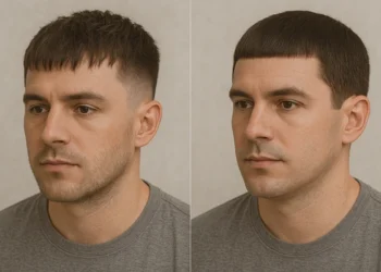 2 man having french crop vs caesar cut