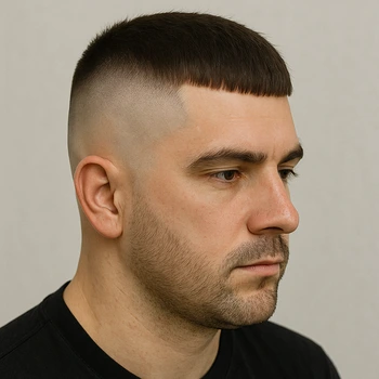 a man having high skin fade French crop haircut