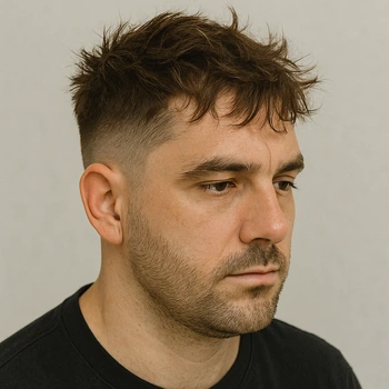 a man having Messy French Crop Skin Fade haircut