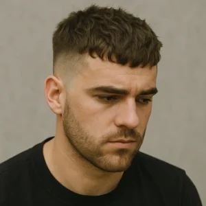 Textured French Crop Fringe Long Buzz Cut Fade