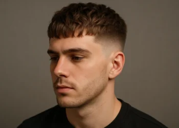 a man with textured french crop low fade haircut