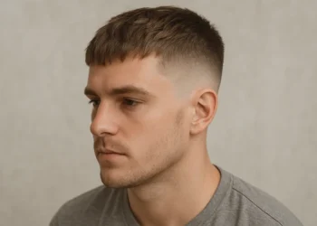 a man having textured french crop skin fade
