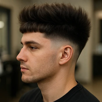 a man with blowout taper french crop haircut