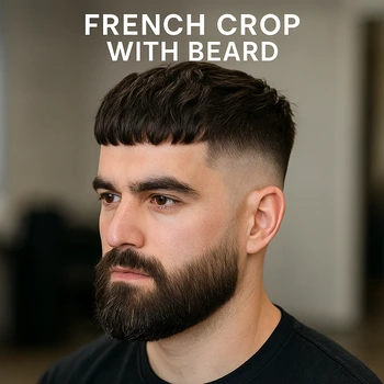 a man with french crop with beard haircut
